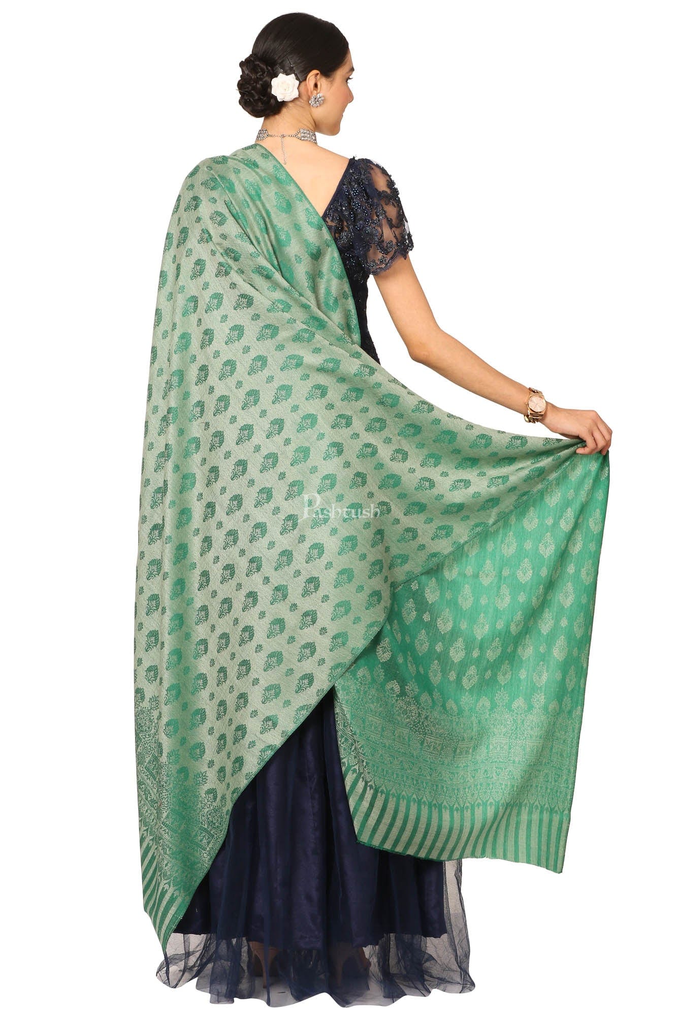 Pashtush India Womens Shawls Pashtush Women'S Wool Ultra Soft Fine Wool Cashmere Blended Shawl -  Green