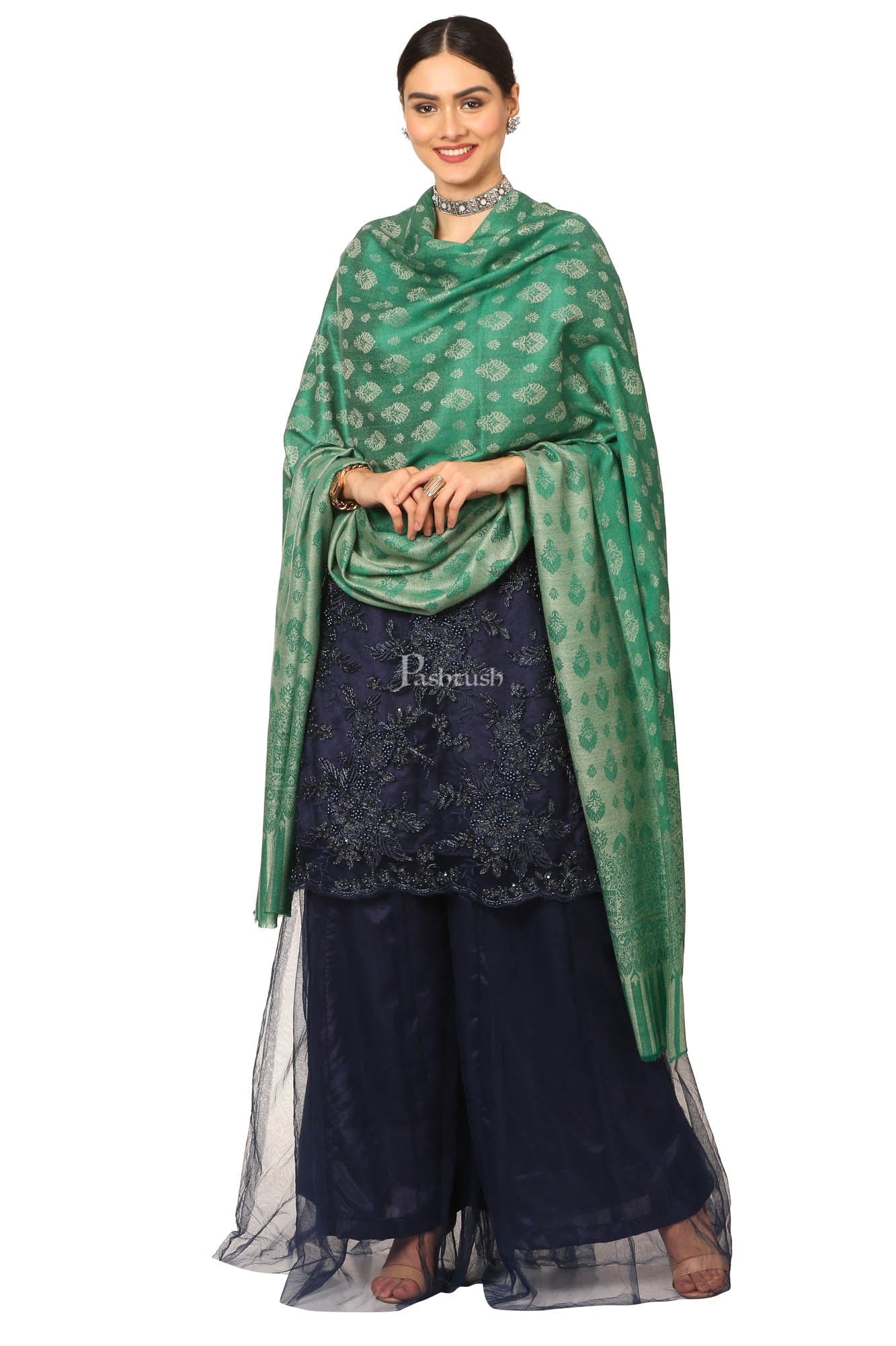 Pashtush India Womens Shawls Pashtush Women'S Wool Ultra Soft Fine Wool Cashmere Blended Shawl -  Green