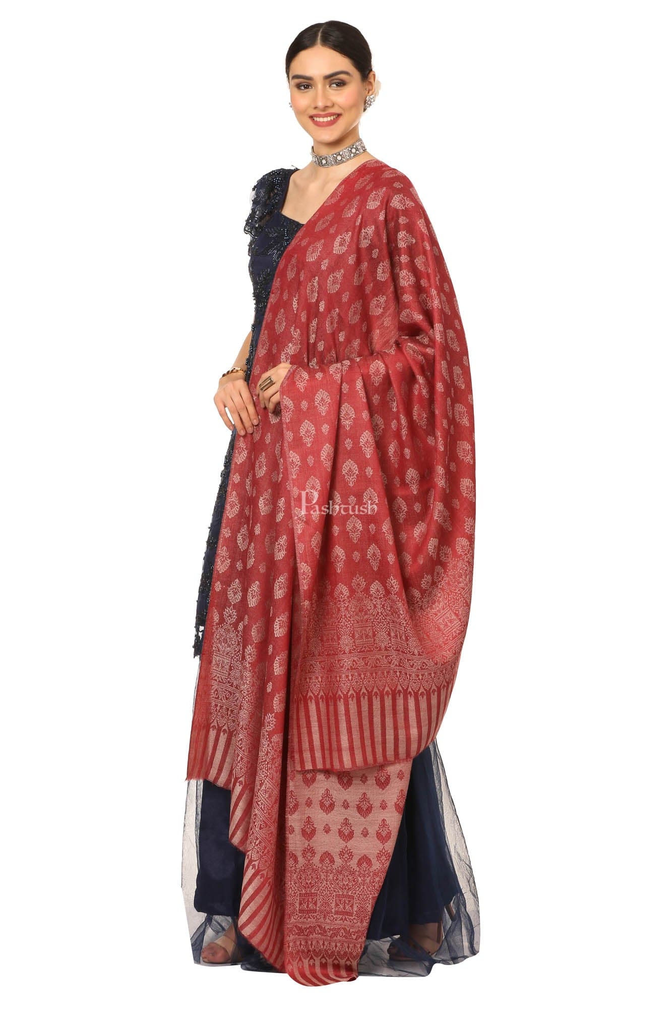 Pashtush India Womens Shawls Pashtush Women'S Wool Ultra Soft Fine Wool Cashmere Blended Shawl -  Red