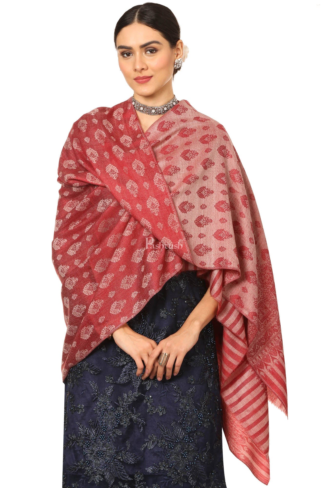 Pashtush India Womens Shawls Pashtush Women'S Wool Ultra Soft Fine Wool Cashmere Blended Shawl -  Red