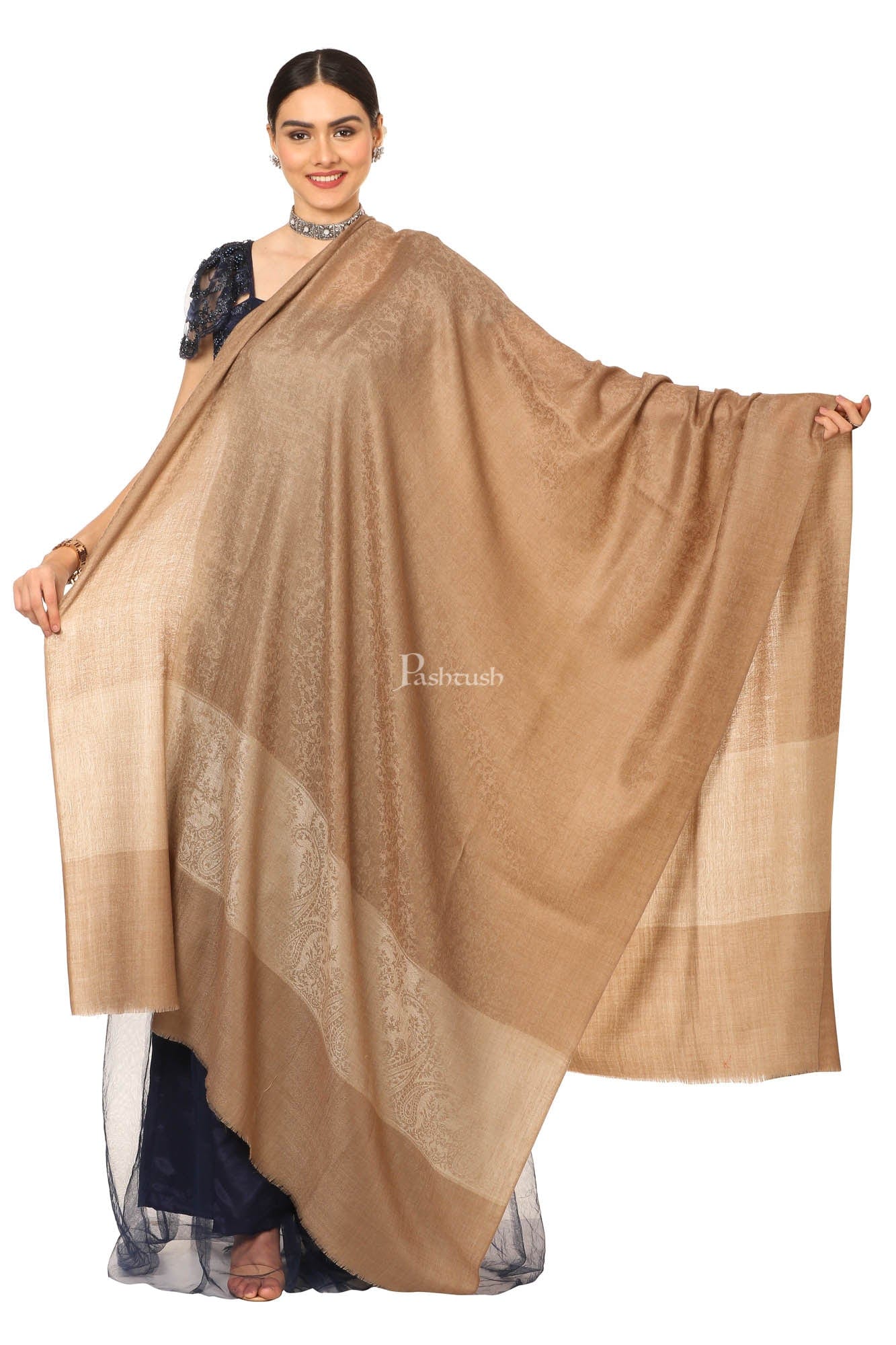 Pashtush India Womens Shawls Pashtush Women'S Wool Ultra Soft Fine Wool Cashmere Blended Shawl -  Taupe