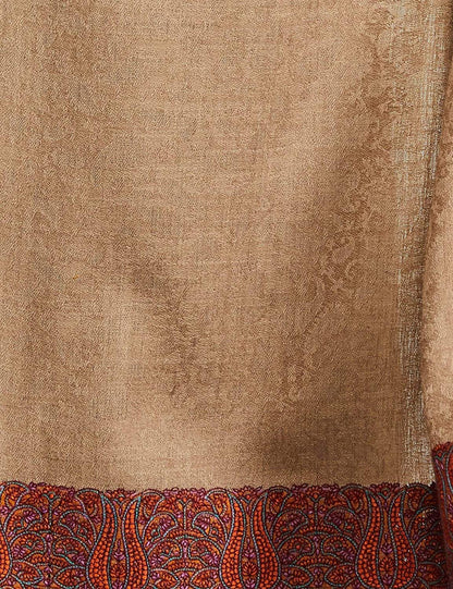 Pashtush India 114x228 Pashtush Women's Woollen Shawl, Kashmiri Silky Thread Embroidery, Large Size, Beige