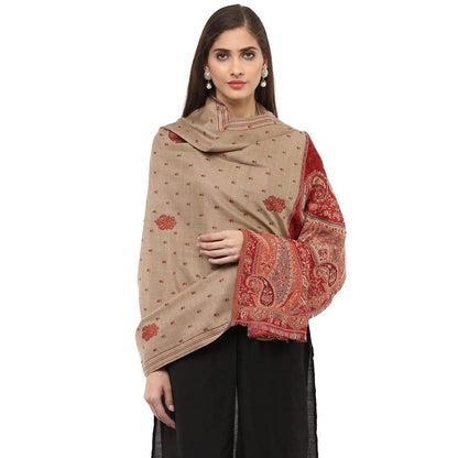 Pashtush Women'S Woollen Shawl With Paisley Palla Beige