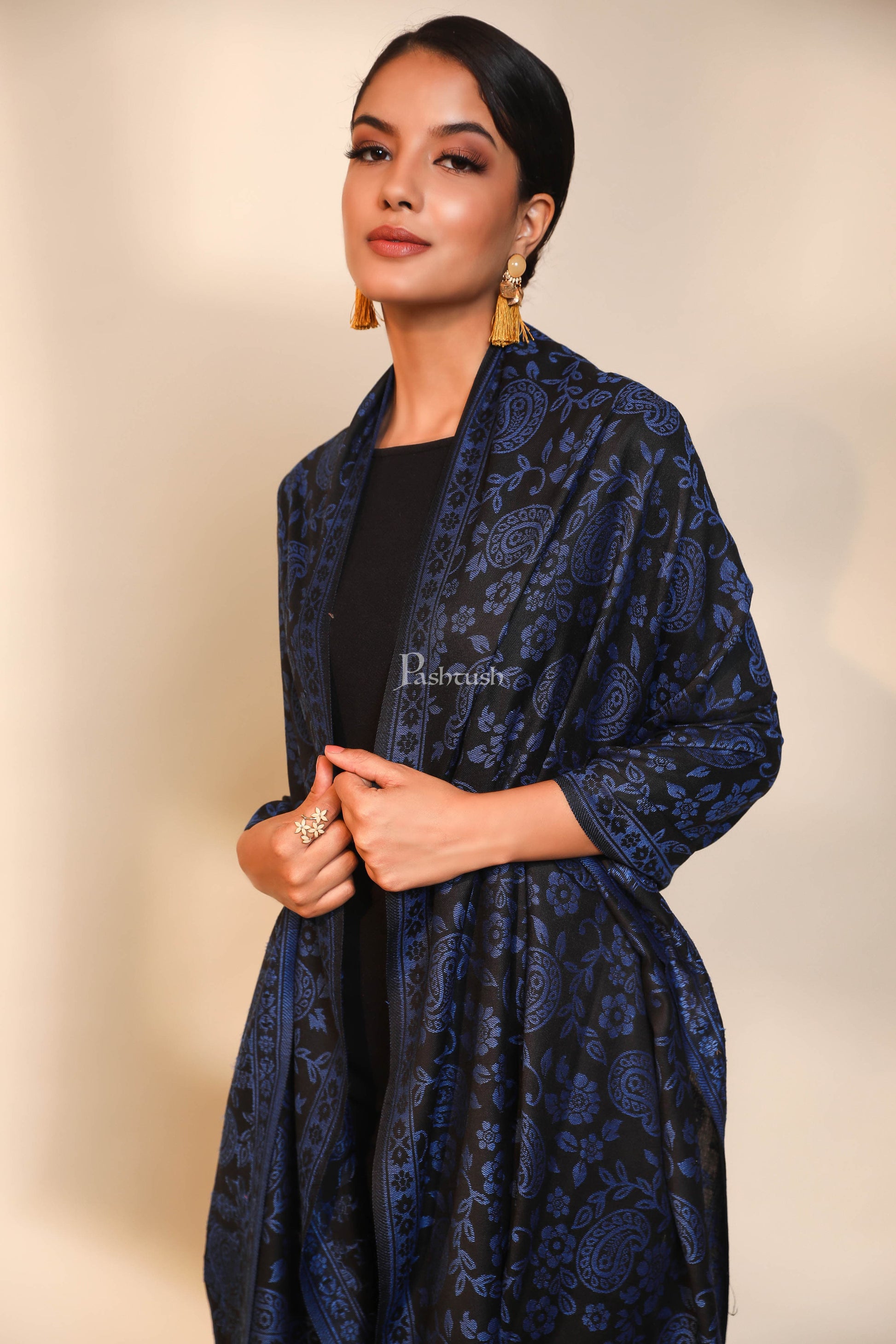 Pashtush India Womens Stoles and Scarves Scarf Pashtush women  stole,  design, black and blue