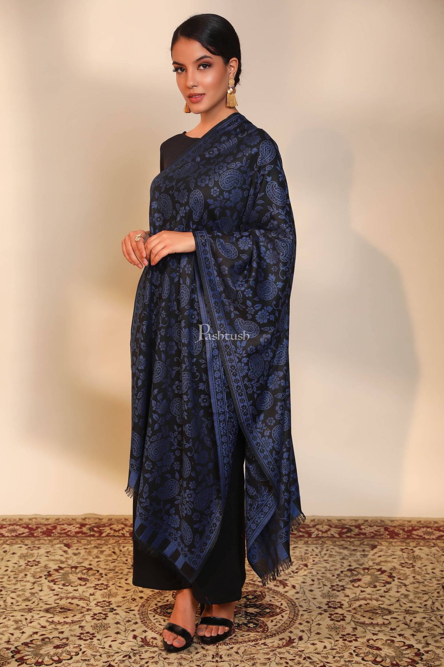 Pashtush India Womens Stoles and Scarves Scarf Pashtush women  stole,  design, black and blue