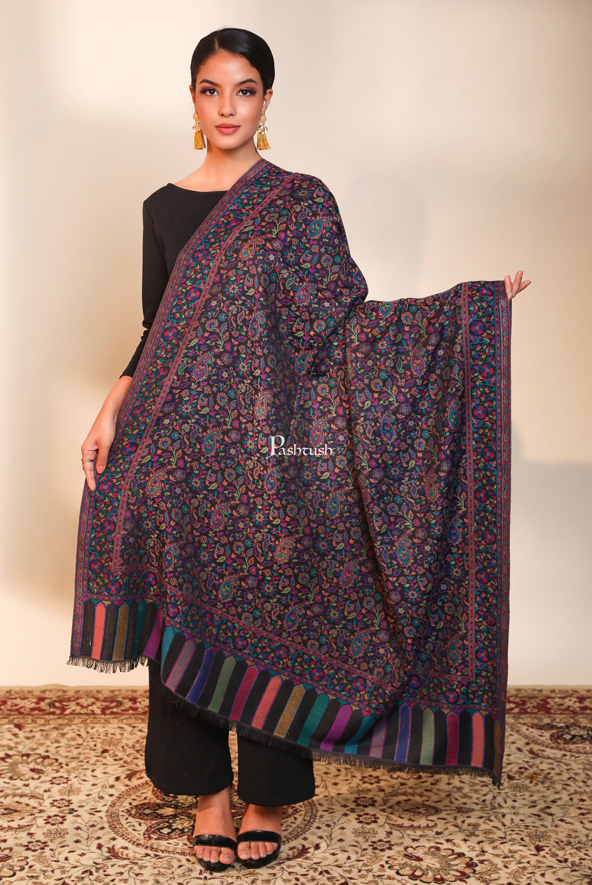 Pashtush India Womens Stoles and Scarves Scarf Pashtush women  stole, ethnic weave design, multi color
