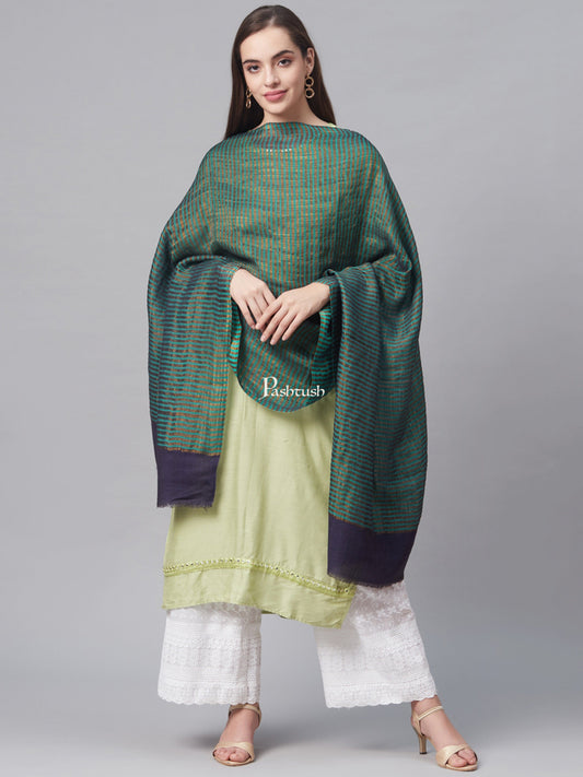 Pashtush India Womens Stoles and Scarves Scarf Pashtush Women Twilight Collection Stole, With Bright Golden Stripes, Teal Blue