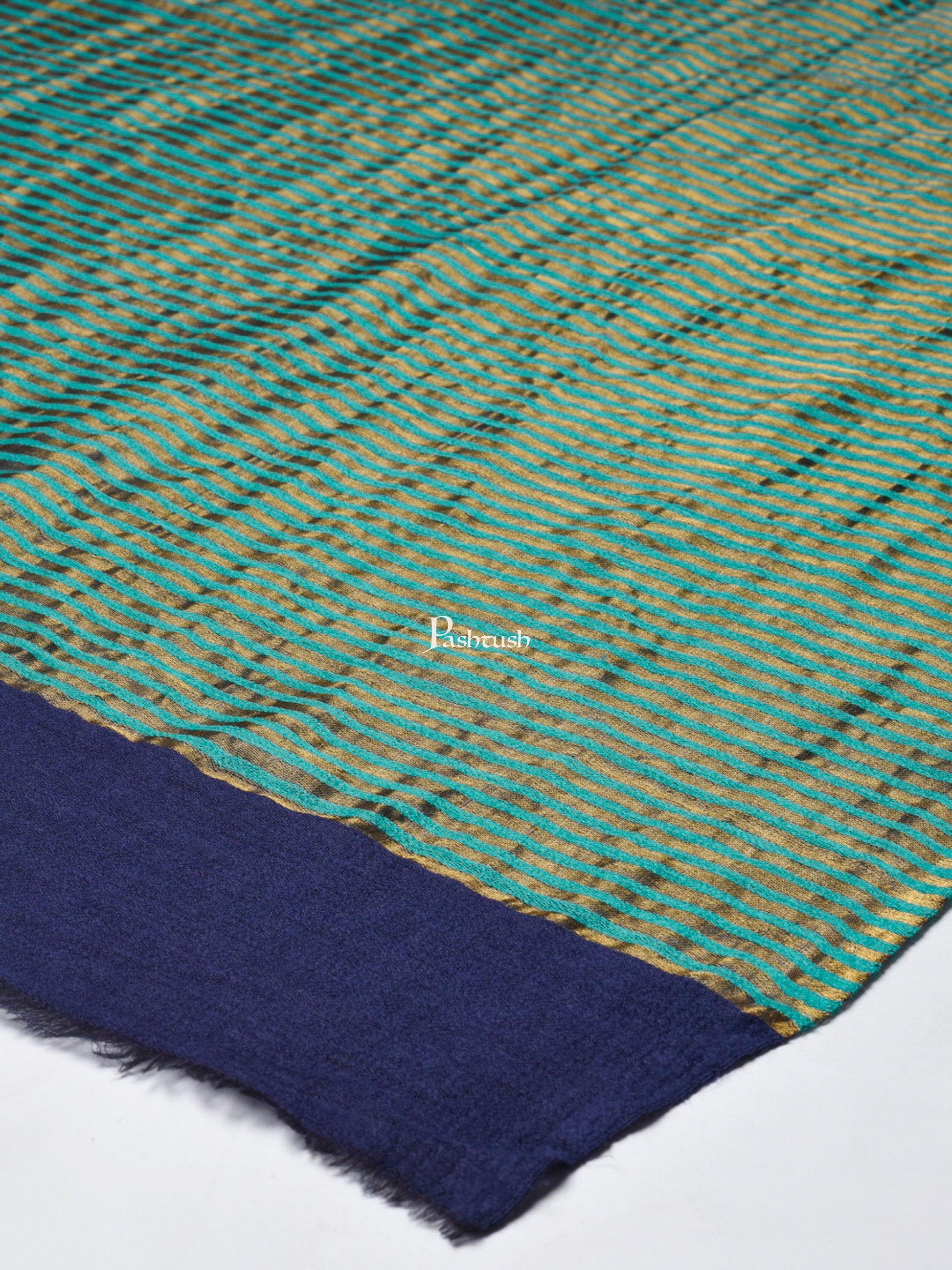 Pashtush India Womens Stoles and Scarves Scarf Pashtush Women Twilight Collection Stole, With Bright Golden Stripes, Teal Blue
