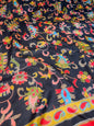 Pashtush India Womens Stoles and Scarves Scarf Pashtush Womens 100% Hand Embroidered Kalamkari Fine Wool Hand Printed Stole, Rich Black