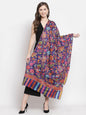 Pashtush India Womens Stoles and Scarves Scarf Pashtush Womens 100% Hand Embroidered Kalamkari Stole, Fine Wool, Blue