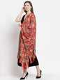 Pashtush India Womens Stoles and Scarves Scarf Pashtush Womens 100% Hand Embroidered Kalamkari Stole, Fine Wool, Scarlet Red