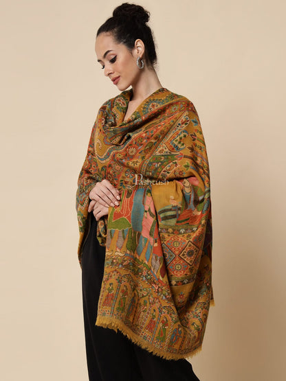 Pashtush India Womens Shawls Pashtush Womens 100% Pure Wool Darbar Design Shawl, With Woolmark Certification, Mustard
