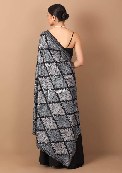 Pashtush India 100x200 Pashtush Womens 100% pure wool Nalki Embroidery Needlework Shawl, Black( woolmark )