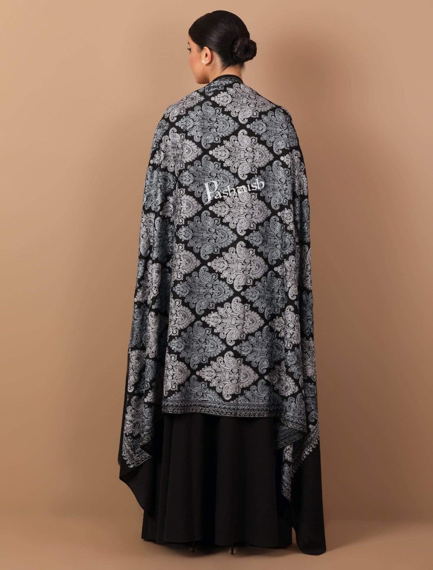 Pashtush India 100x200 Pashtush Womens 100% pure wool Nalki Embroidery Needlework Shawl, Black( woolmark )