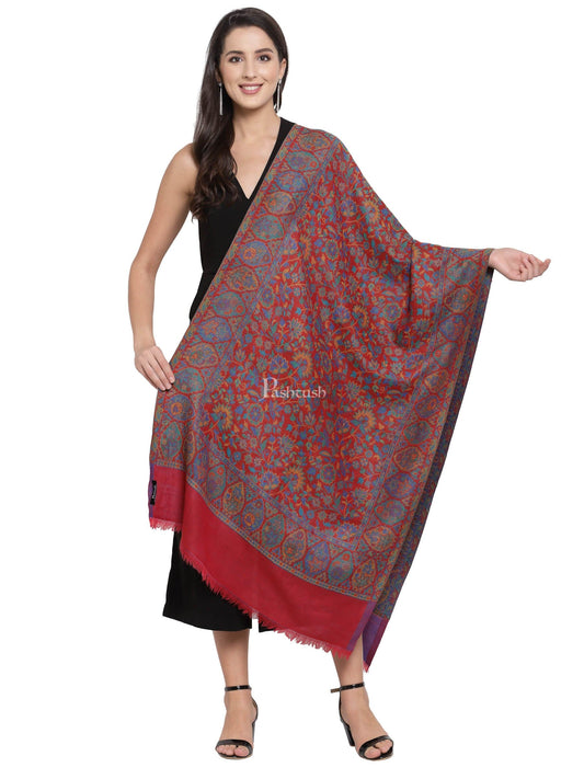 Pashtush India Womens Stoles and Scarves Scarf Pashtush Womens 100% Pure Wool Ring Soft Ethnic Weave Stole, Woolmark Certified Scarlet