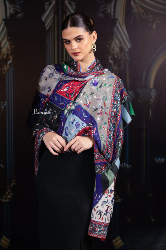 Pashtush India Womens Shawls Pashtush Womens 100% Pure Wool Shawl With Woolmark Certificate, Chanting Paisleys Design, Multicolour