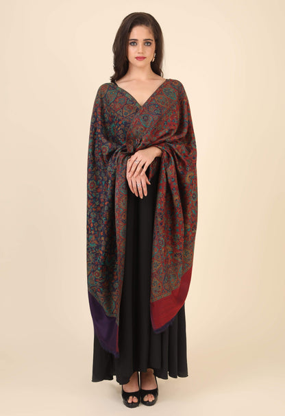 Pashtush India 100x200 Pashtush Womens 100% Pure Wool Twin Color Reversible Ethnic Weave Shawl, Soft and Warm, With Woolmark Certificate black