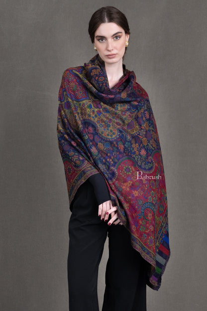Pashtush India Womens Shawls Pashtush Womens 100% Pure Wool With Woolmark Certificate Shawl, Antique Paisley Woven Design, Multicoloured