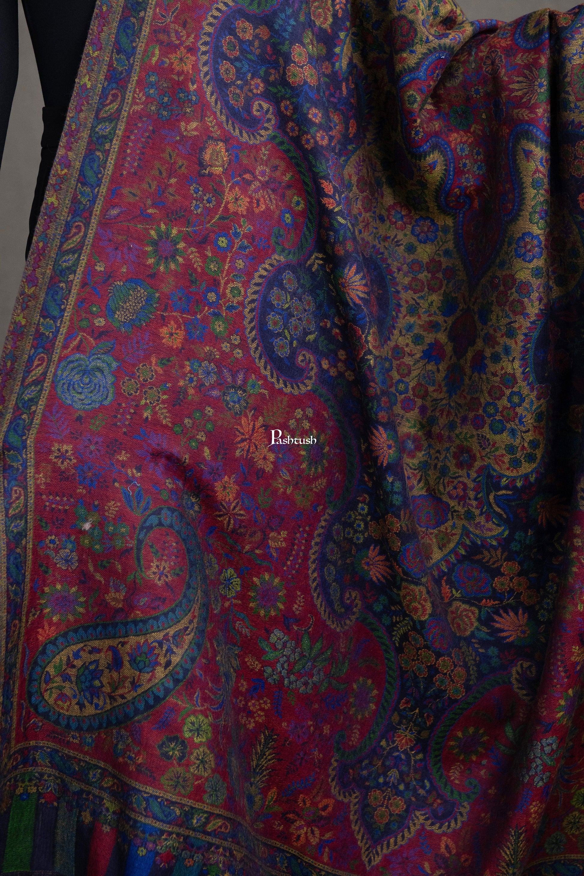 Pashtush India Womens Shawls Pashtush Womens 100% Pure Wool With Woolmark Certificate Shawl, Antique Paisley Woven Design, Multicoloured