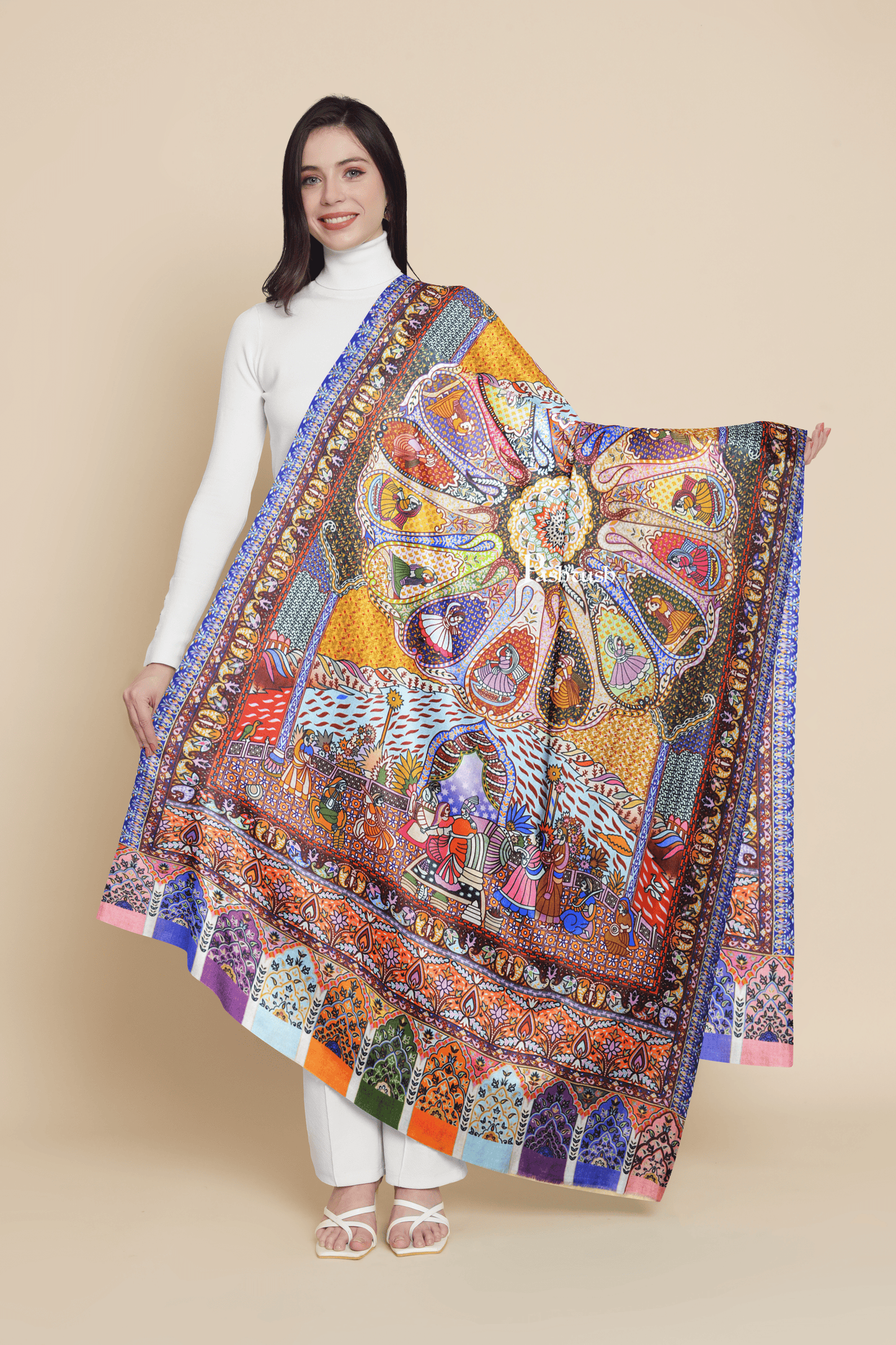 Pashtush India Womens Shawls Pashtush Womens 100% Pure Wool With Woolmark Certificate Shawl,  Design, Multicolour