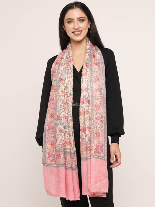 Pashtush India Womens Shawls Pashtush womens 100% Pure Wool with Woolmark Certificate shawl, nalki embroidery design, Pink