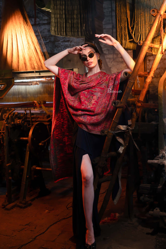 Pashtush India Womens Shawls Pashtush Womens 100% Pure Wool With Woolmark Certificate Shawl, Woven Weave Royal Doli Design, Rose