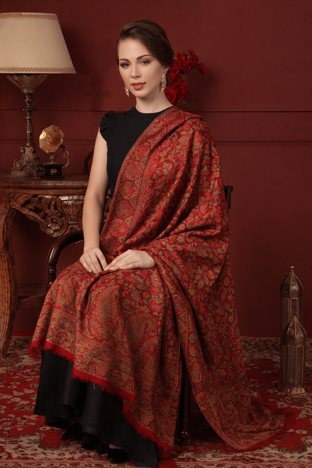 Pashtush India Womens Shawls Pashtush Womens 100% Pure Wool With Woolmark Certificate Stole, Ethnic Paisley Weave Soft And Warm Design, Maroon