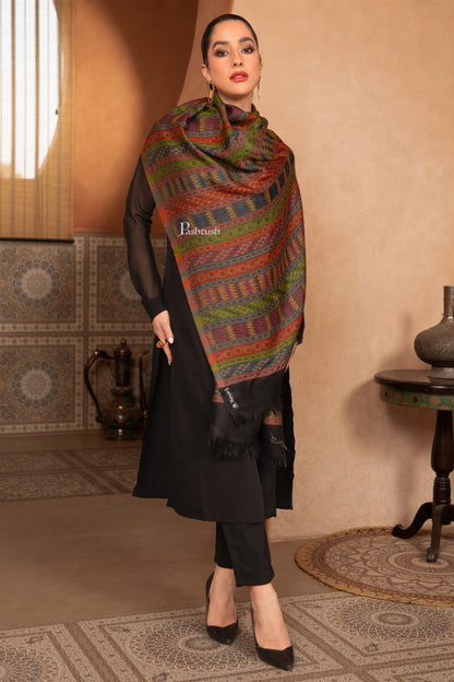 Pashtush India Womens Stoles and Scarves Scarf Pashtush Womens 100% Pure Wool With Woolmark Certificate Stole, Mutli Stripe Design, Blue