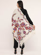 Pashtush India Womens Stoles and Scarves Scarf Pashtush womens 100% Pure Wool with Woolmark Certificate stole,  nalki embroidery design, Ivory