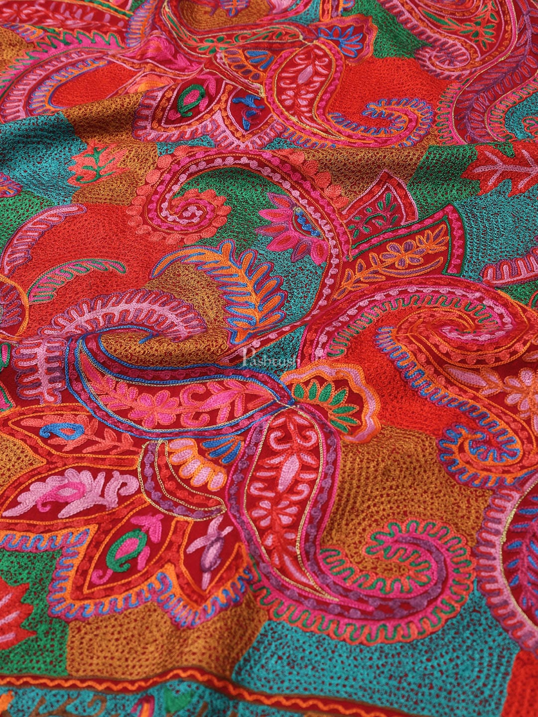 Pashtush India Womens Stoles and Scarves Scarf Pashtush womens 100% Pure Wool with Woolmark Certificate Stole, nalki embroidery design, Ivory