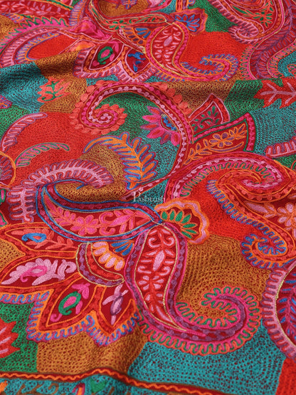 Pashtush India Womens Stoles and Scarves Scarf Pashtush womens 100% Pure Wool with Woolmark Certificate Stole, nalki embroidery design, Ivory