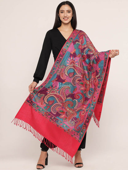 Pashtush India Womens Stoles and Scarves Scarf Pashtush womens 100% Pure Wool with Woolmark Certificate stole, nalki embroidery design, Multicolour