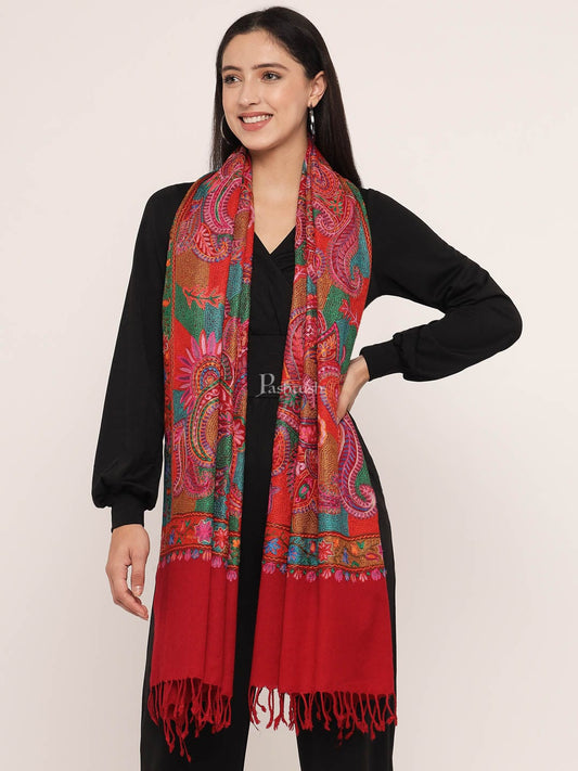 Pashtush India Womens Stoles and Scarves Scarf Pashtush womens 100% Pure Wool with Woolmark Certificate Stole, nalki embroidery design, Multicolour