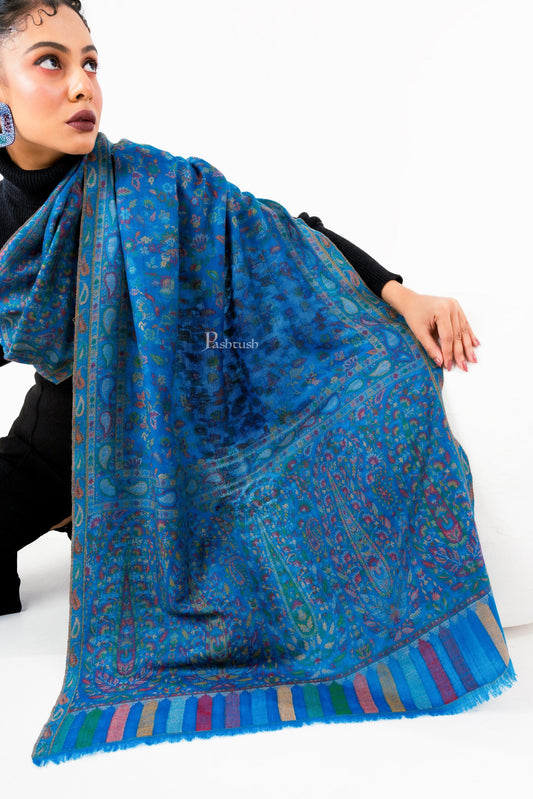 Pashtush India Womens Stoles and Scarves Scarf Pashtush Womens 100% Pure Wool With Woolmark Certificate Stole, Paisley Design, Blue