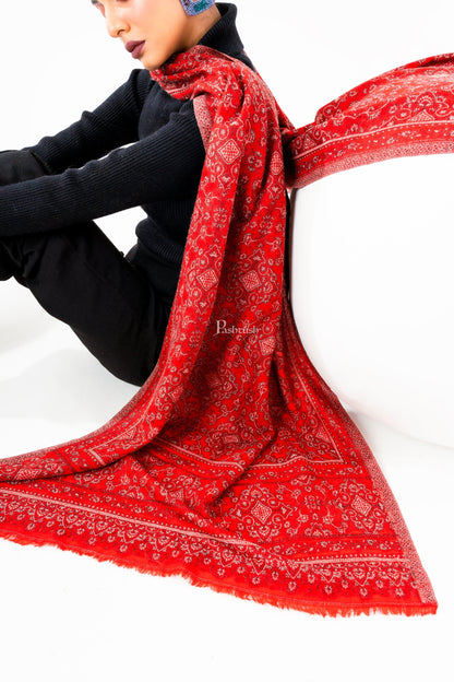 Pashtush India Womens Stoles and Scarves Scarf Pashtush Womens 100% Pure Wool With Woolmark Certificate Stole, Paisley  Design, Maroon