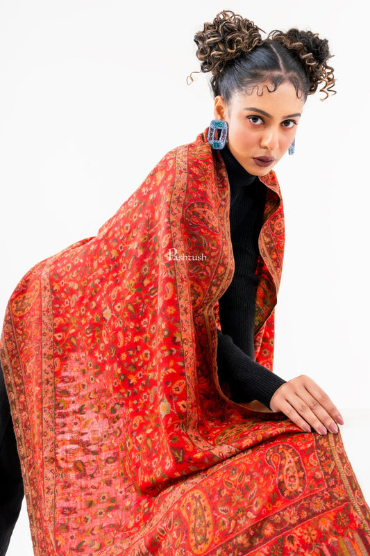 Pashtush India Womens Stoles and Scarves Scarf Pashtush Womens 100% Pure Wool With Woolmark Certificate Stole, Paisley Design, Red
