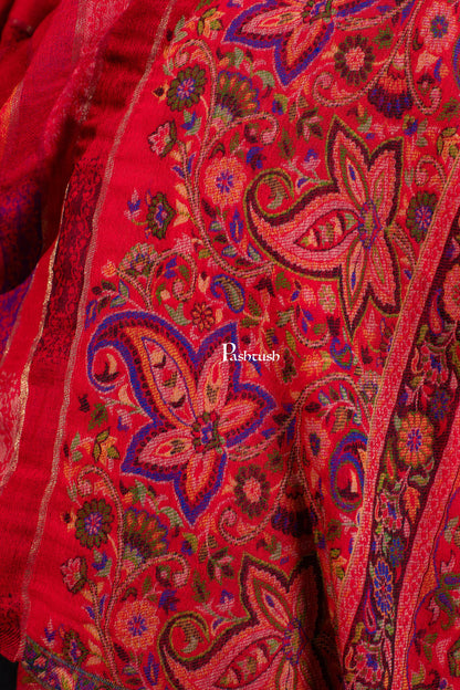 Pashtush India Womens Stoles and Scarves Scarf Pashtush Womens 100% Pure Wool With Woolmark Certificate Stole, Paisley Design, Scarlet Red