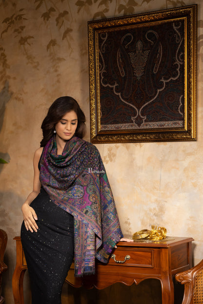 Pashtush India Womens Stoles and Scarves Scarf Pashtush Womens 100% Pure Wool With Woolmark Certificate Stole, Paisley Weave Design, Black