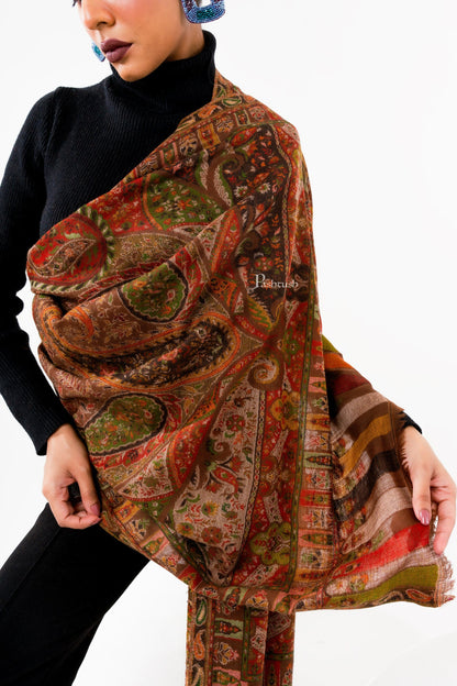 Pashtush India Womens Stoles and Scarves Scarf Pashtush Womens 100% Pure Wool With Woolmark Certificate Stole, Paisley Weave Design, Brown