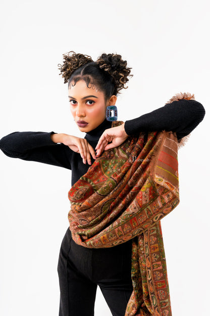 Pashtush India Womens Stoles and Scarves Scarf Pashtush Womens 100% Pure Wool With Woolmark Certificate Stole, Paisley Weave Design, Brown