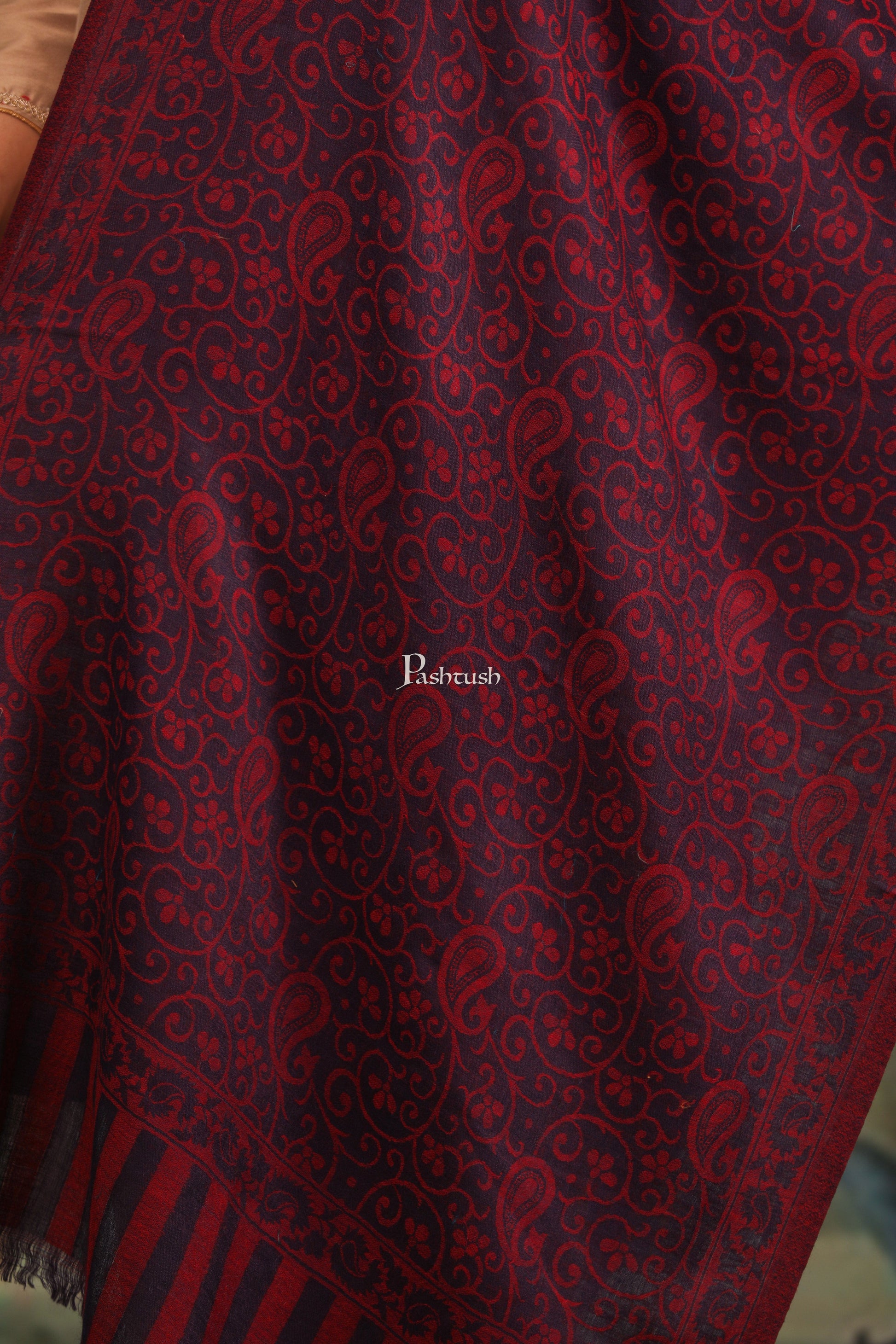 Pashtush India Womens Stoles and Scarves Scarf Pashtush Womens 100% Pure Wool With Woolmark Certificate Stole, Paisley Weave Design, Multicolour