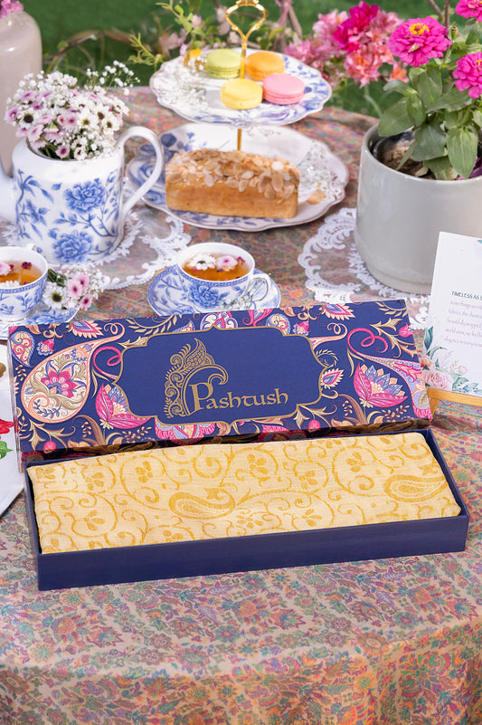 Pashtush India Gift Pack Pashtush Womens 100% Pure Wool With Woolmark Certificate Stole, Paisley Weave Design, Mustard