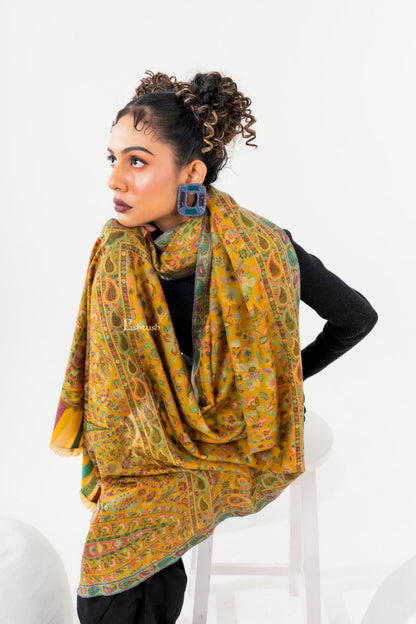 Pashtush India Womens Stoles and Scarves Scarf Pashtush Womens 100% Pure Wool With Woolmark Certificate Stole, Paisley Weave Design, Mustard