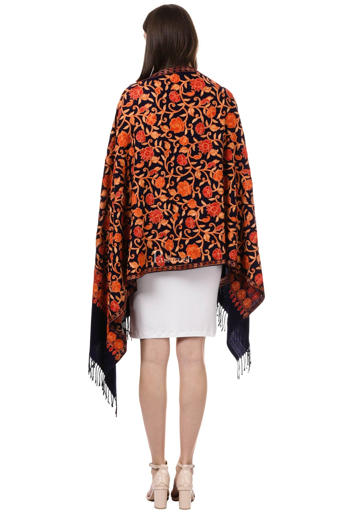 Pashtush India Womens Stoles and Scarves Scarf Pashtush Womens Aari Embroidery Stole, Thick And Warm