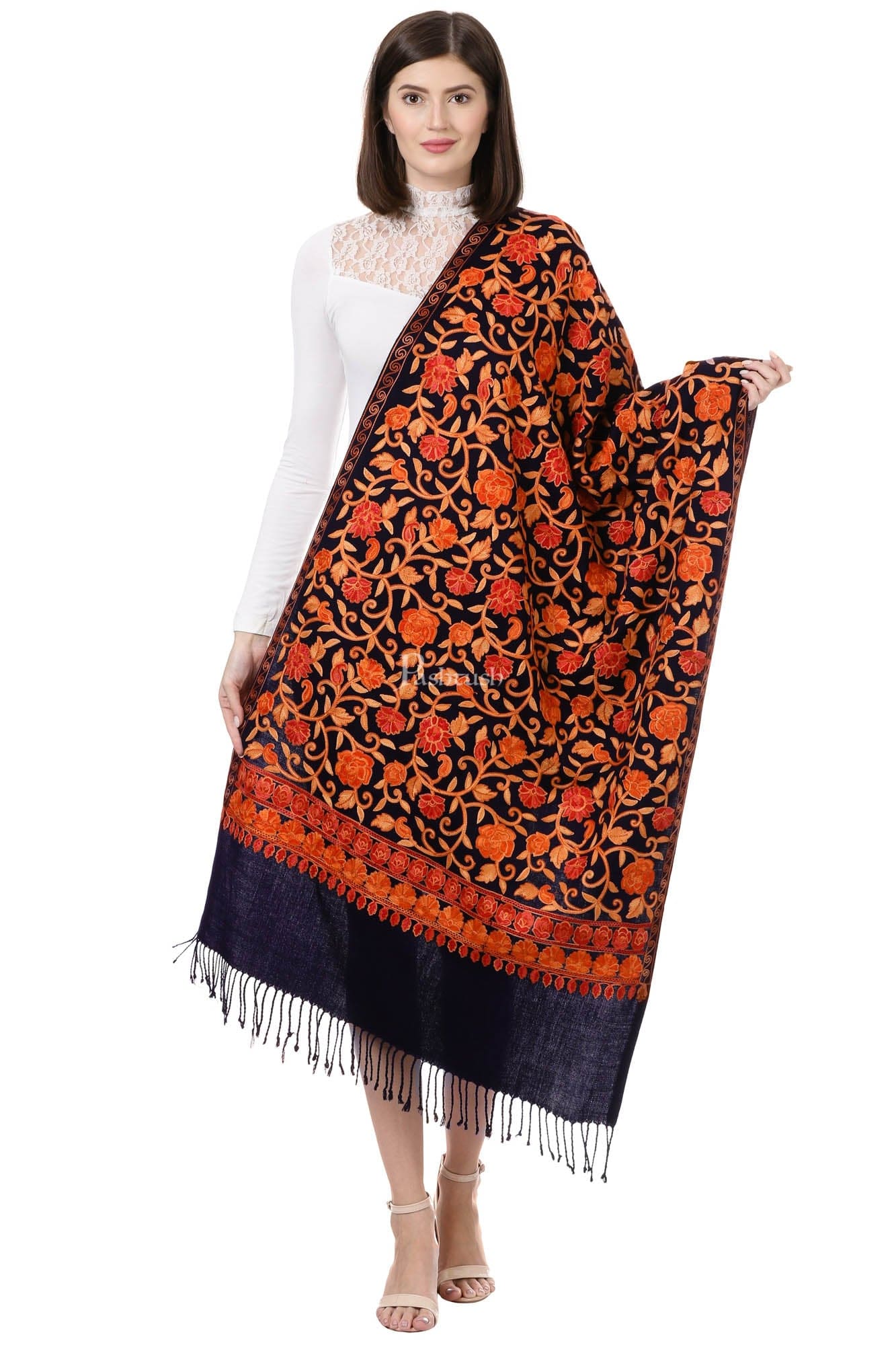 Pashtush India Womens Stoles and Scarves Scarf Pashtush Womens Aari Embroidery Stole, Thick And Warm