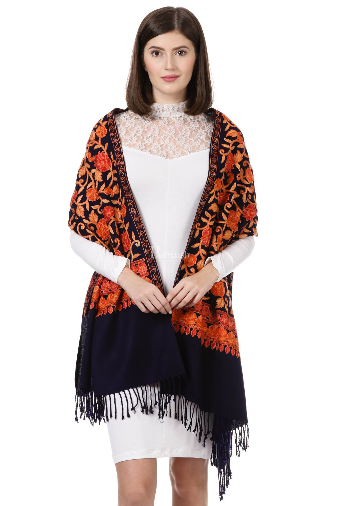Pashtush India Womens Stoles and Scarves Scarf Pashtush Womens Aari Embroidery Stole, Thick And Warm