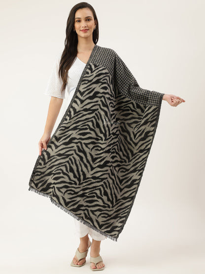 Pashtush India Womens Stoles and Scarves Scarf Pashtush womens Acro Wool Stole, Monotone Wild Stripes design, Black