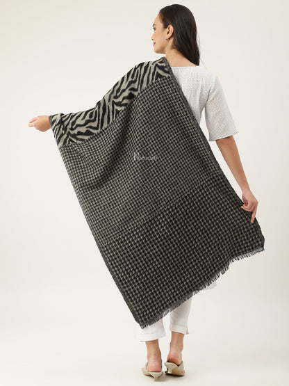 Pashtush India Womens Stoles and Scarves Scarf Pashtush womens Acro Wool Stole, Monotone Wild Stripes design, Black