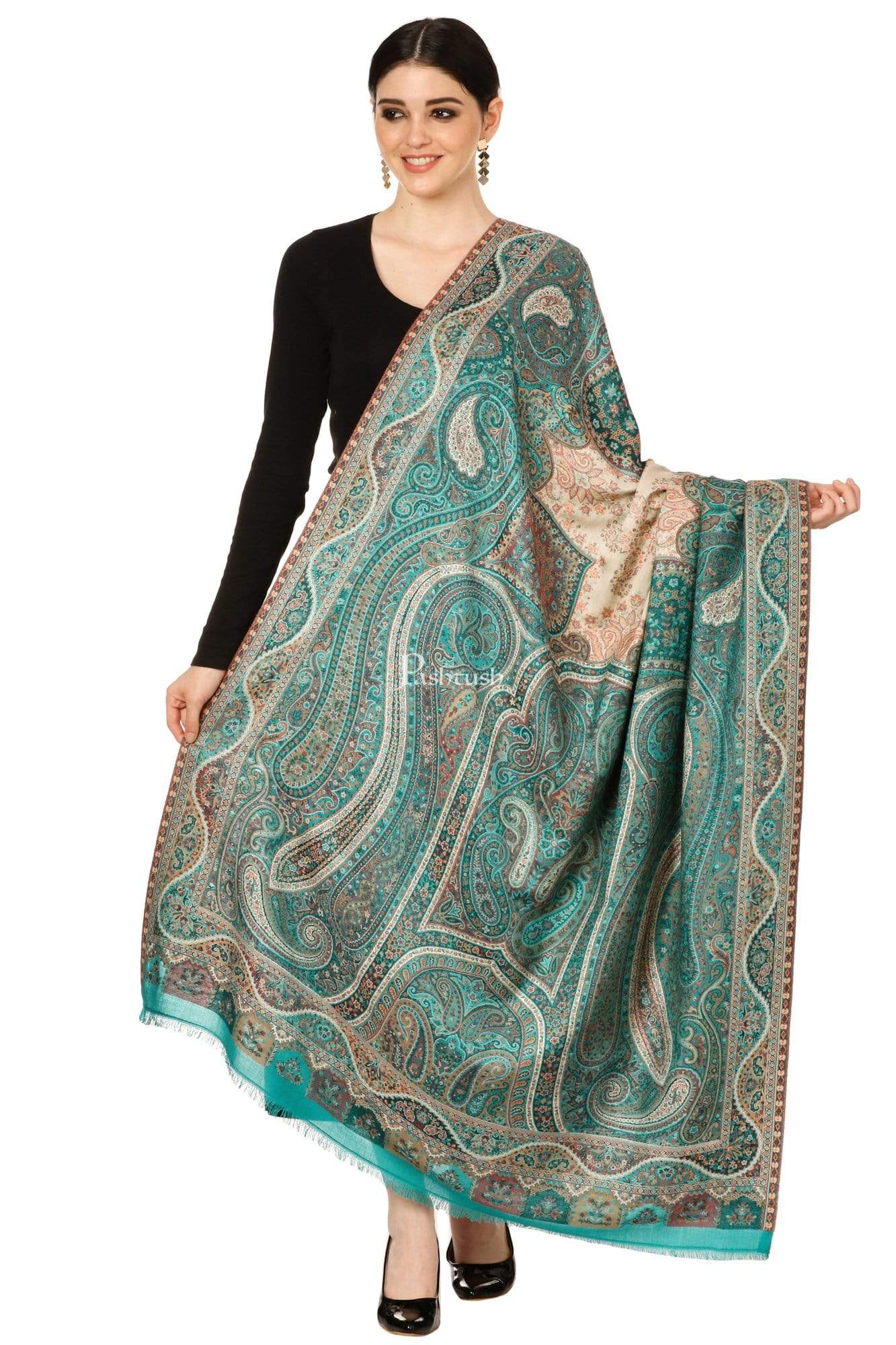 Pashtush Shawl Store Shawl Pashtush Womens Antique Heritage Design, Jamawar Shawl, Fine Wool