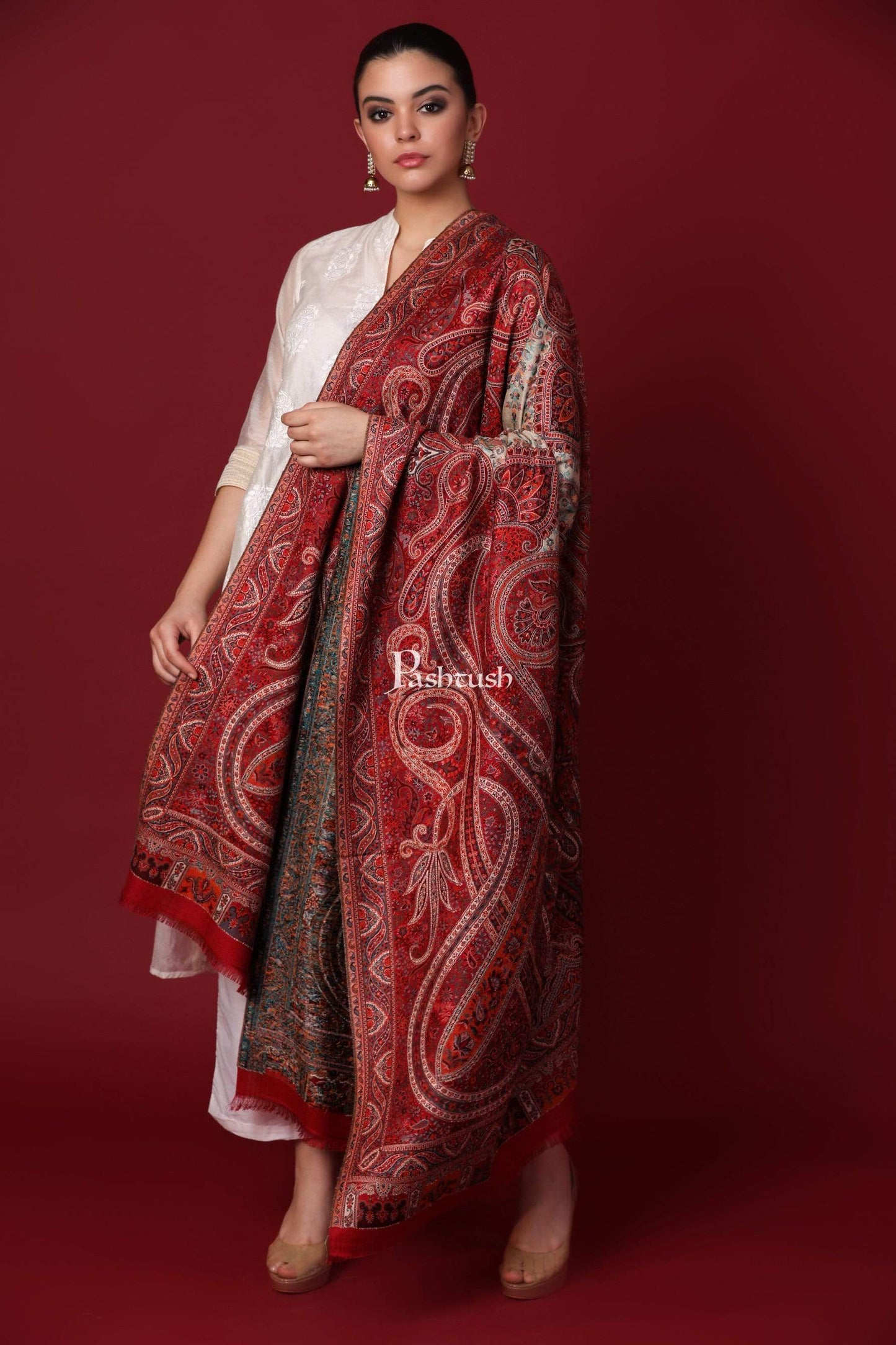 Pashtush Shawl Store Shawl Pashtush Womens Antique Heritage Design, Jamawar Shawl, Fine Wool